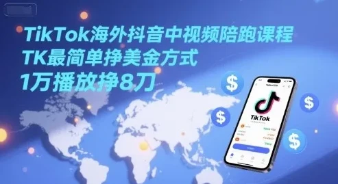 TikTok海外抖音中视频陪跑课程：TK挣美金玩法