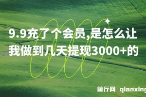 9.9充了个会员，是怎么让我做到几天提现3000+的