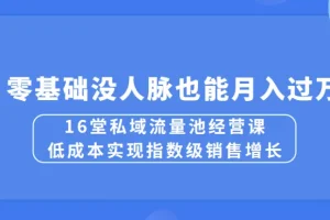 16堂私域流量池经营课：低成本实现指数级销售增长，零基础没人脉也能月入过万