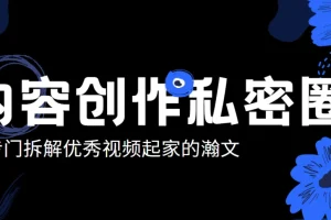 瀚文·内容创作私密圈，专门拆解优秀视频起家的瀚文，让你从0打造一个差异化的账号