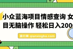 小众蓝海项目情感查询，女粉暴力掘金，轻松日入500+【揭秘】